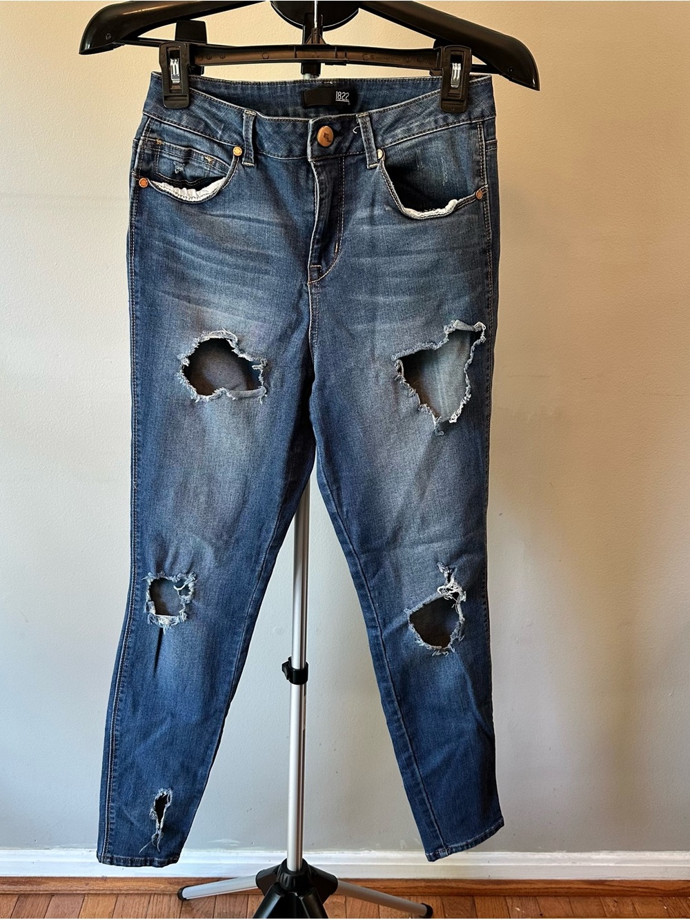 1822 Denim Distressed Skinny Ankle Jeans Women's Size 10 Medium Dark Wash